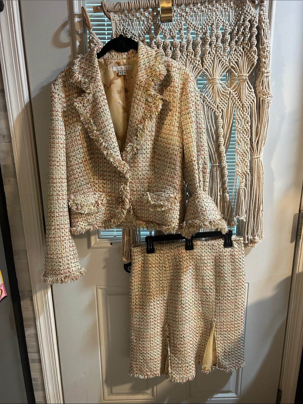 Ice Tweed Blazer and Skirt Set in Cream Multi-Tone